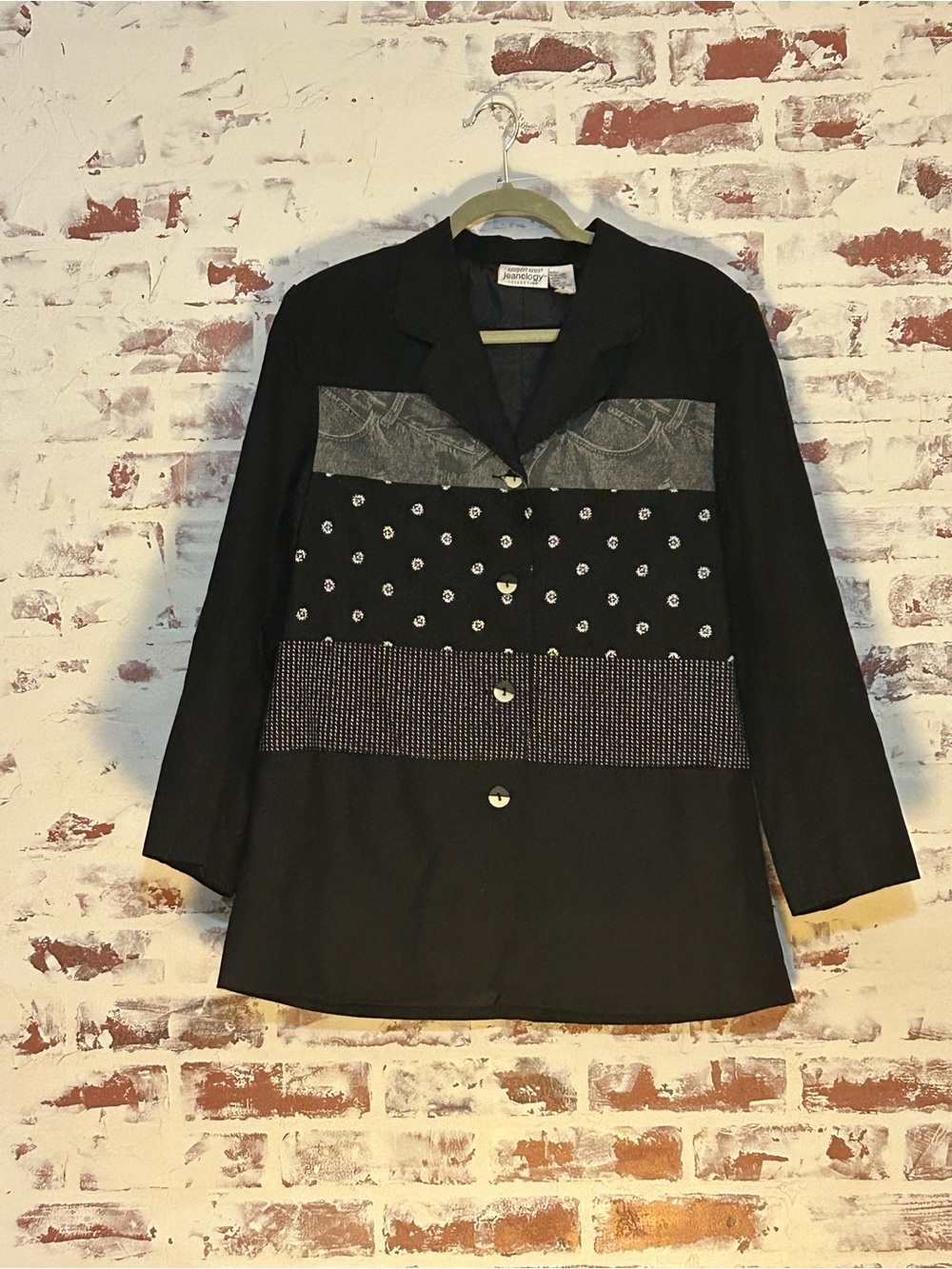 Vintage Black Patchwork Button-Front Women's Jacket